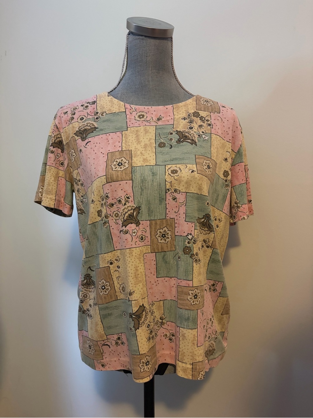 Vintage Pastel Patchwork Floral Short-Sleeve Soft Cotton T Shirt
